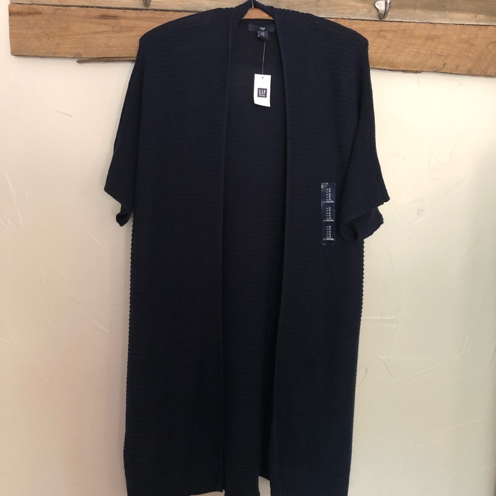 NWT Gap short sleeve, long navy sweater, sz small